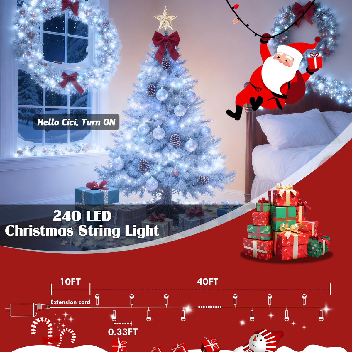 2026 New Voice Control Connectable 88FT 240LED String Lights Indoor Outdoor Clear Wire Twinkle Fairy Light Plug in with Timer for Bedroom Classroom Wedding Tree Patio Decor