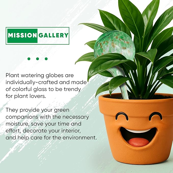 Mission Gallery Plant Watering Globes Set of 2 - Small Self Watering Globes for Indoor & Outdoor Plants - Multicolored, Automatic, Glass Watering Bulbs for Daily Use, Plant Watering Devices