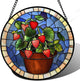 Stained Glass Window Hanging Red Strawberry Potted Plants 9.8" - Suncatcher Door Garden Sun Catcher Fall Home Decor Birthday Christmas for Mom Men Woman Nana Friend