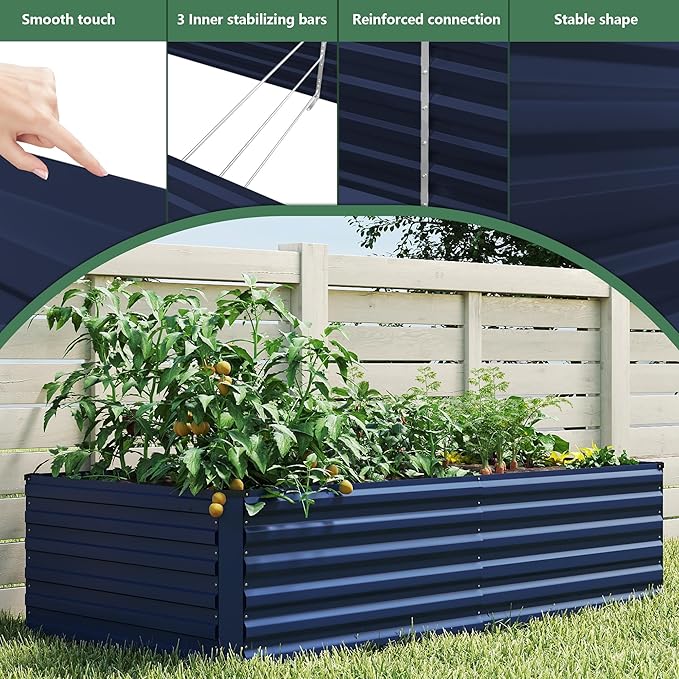 FOOWIN 2pcs 8x4x2ft Galvanized Raised Garden Bed, Planter Raised Garden Boxes Outdoor, Large Metal Raised Beds for Gardening, Garden Bed for Vegetables, Flowers, Herb, Royal Blue