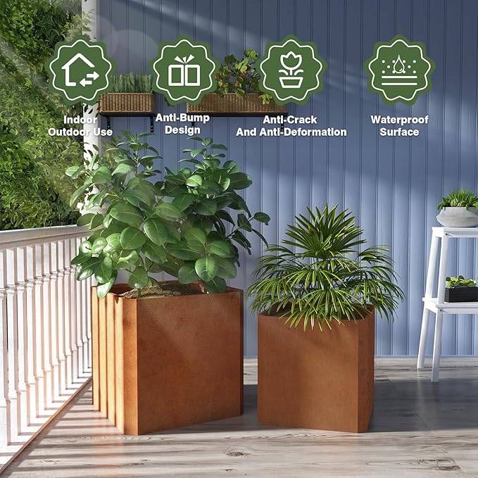 GJWCVL Corten Steel Planter Box-20"x20"x20"-Large Square Planter Matel -Outdoor Indoor- Heavy Duty Rustic Tall Planter Flower Pot Commercial Residential for Patio Porch Deck Home Backyard