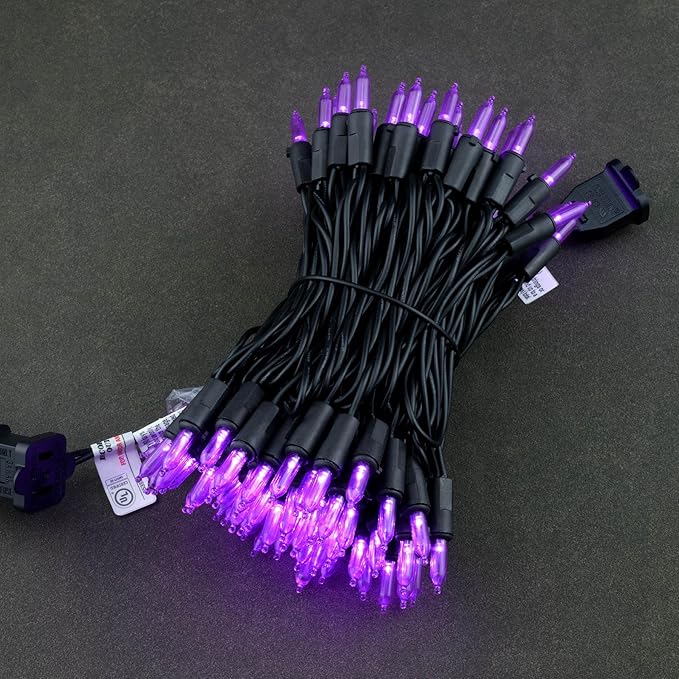 YULETIME Purple LED Christmas Lights with Black Wire, 33 ft 100 Count UL Certified Commercial Grade Halloween String Light Set (Purple - Black Wire)