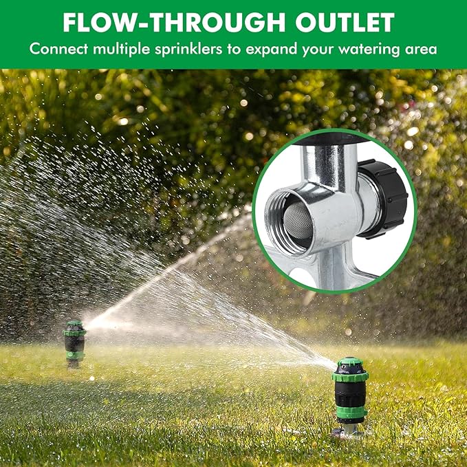 RESTMO Gear Drive Sprinkler with Metal Spike Base, 5-Pattern Heavy Duty Gardening Watering System, Multi-Adjustable Lawn Sprinkle for Garden Plant, Flower Bed and Large Yard Area Watering, Green