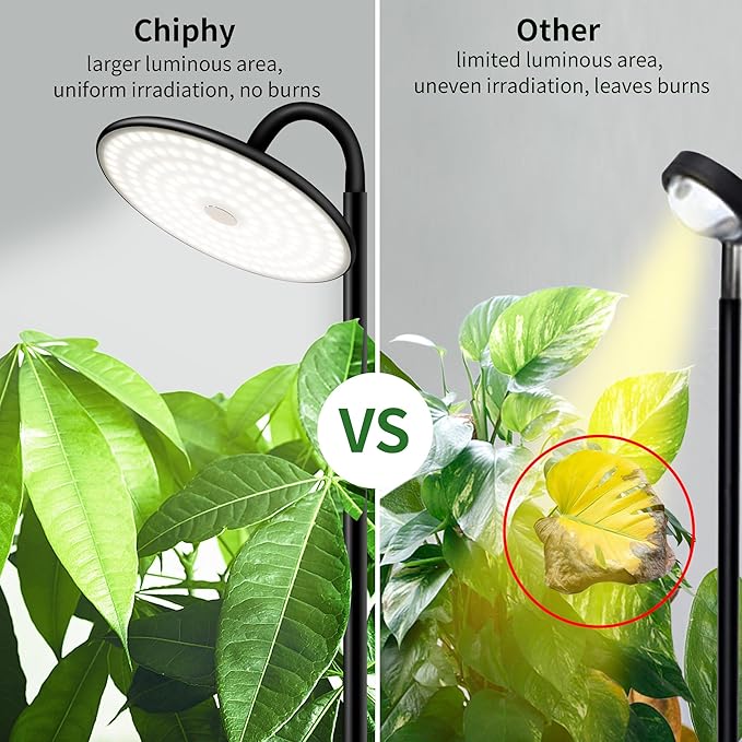 chiphy Grow Lights, 60W Full Spectrum Tall Plant Light for Indoor Plants, 10 Dimmable Brightness, Height Adjustable, Ideal for Large Tall Plants