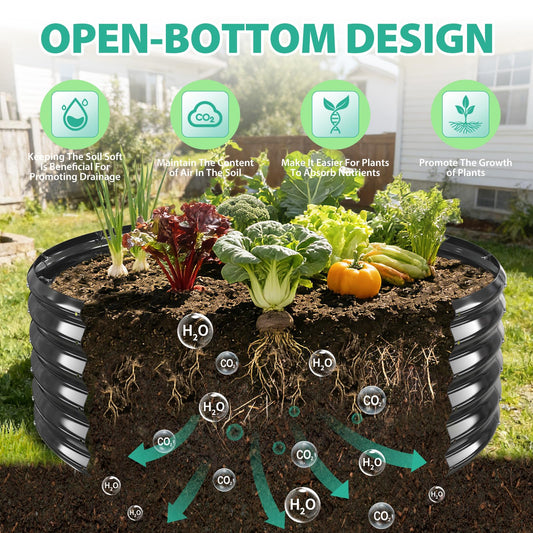 YSEJOMP 17" Tall 48" Diameter Round Raised Garden Bed Kits Outdoor Black