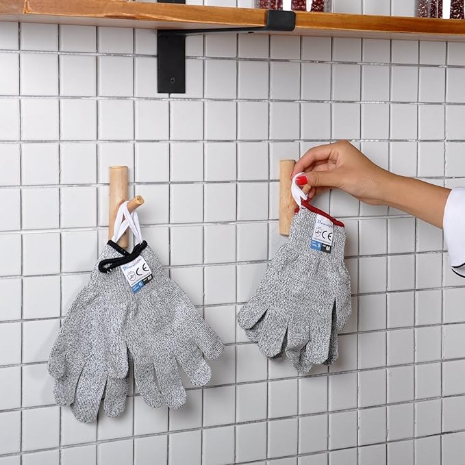 Dowellife Cut Resistant Gloves Food Grade Level 5 Protection, Safety Kitchen Cuts Gloves for Oyster Shucking, Fish Fillet Processing, Mandolin Slicing, Meat Cutting and Wood Carving. (Medium-2 Pairs)