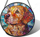 Stained Glass Window Hanging, Cute Dog Abstract Sun Catchers Colorful Glass Panel Texture Suncatcher Decor for Birthday for Women, Men, Wife, Aunt, and Mom 9.8 in