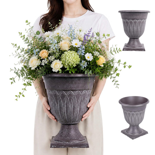 2Pcs 15.3" Tall Flower Pots Large Planters, Round Resin Urn Planter B-style