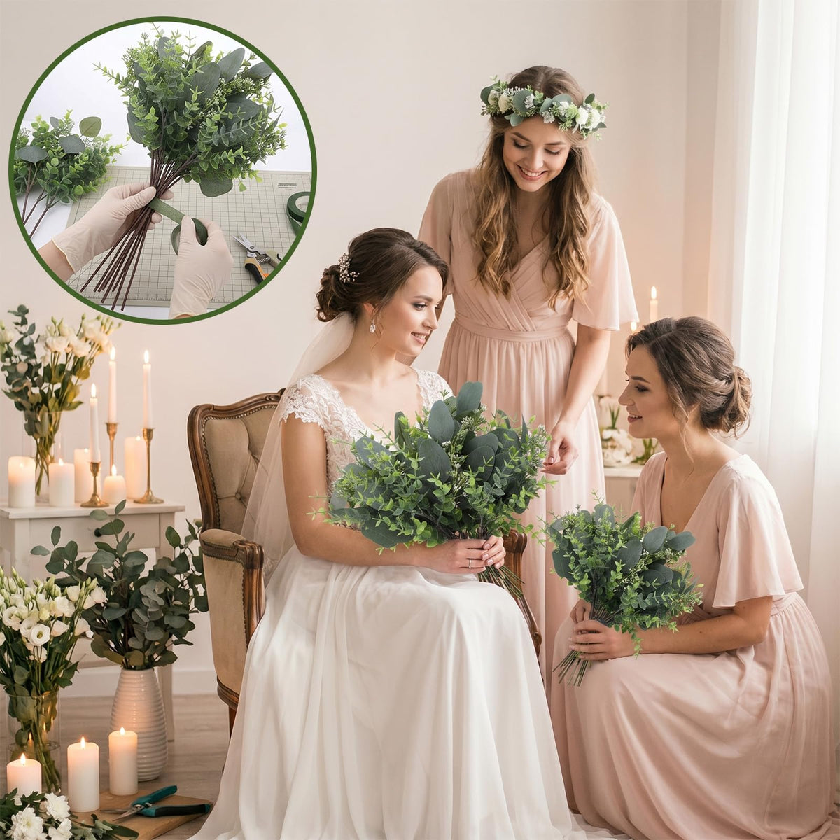 MSHHDK 100Pcs Mixed Eucalyptus Leaves Stems Bulk Artificial Eucalyptus Leaves for Home Wedding DIY Floral with White Seeds Mixed Artificial Greenery Stem Bulk for Bouquet Decor Arrangement