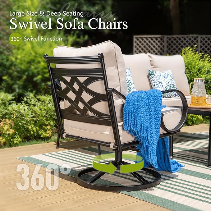 Sophia & William Extra Large & High Back Patio Furniture Set Metal Modern Outdoor Conversation Sets with Swivel Chairs
