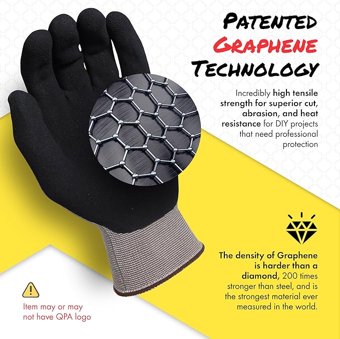 Quest Protective Apparel Cut Resistant Work Gloves (ANSI A1) – Lightweight Graphene Gloves for Gardening,DIY, Mechanical & General Handling – Breathable Grip Gloves for Men & Women – Large, Pack of 12
