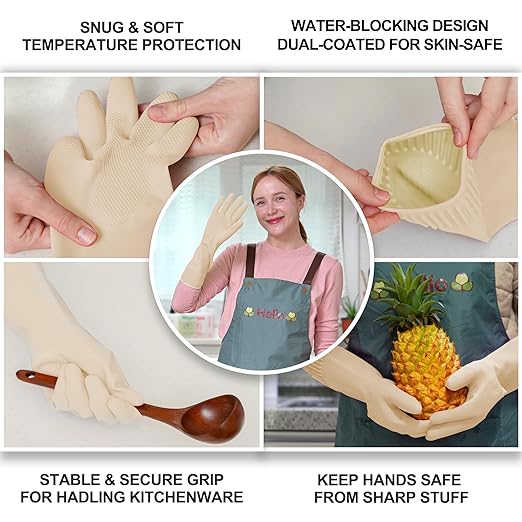 Mamison 2 Pairs Reusable Waterproof Household Dishwashing Cleaning Rubber Gloves, Non-Slip Kitchen Glove (Ivory, XL (Pack of 2))