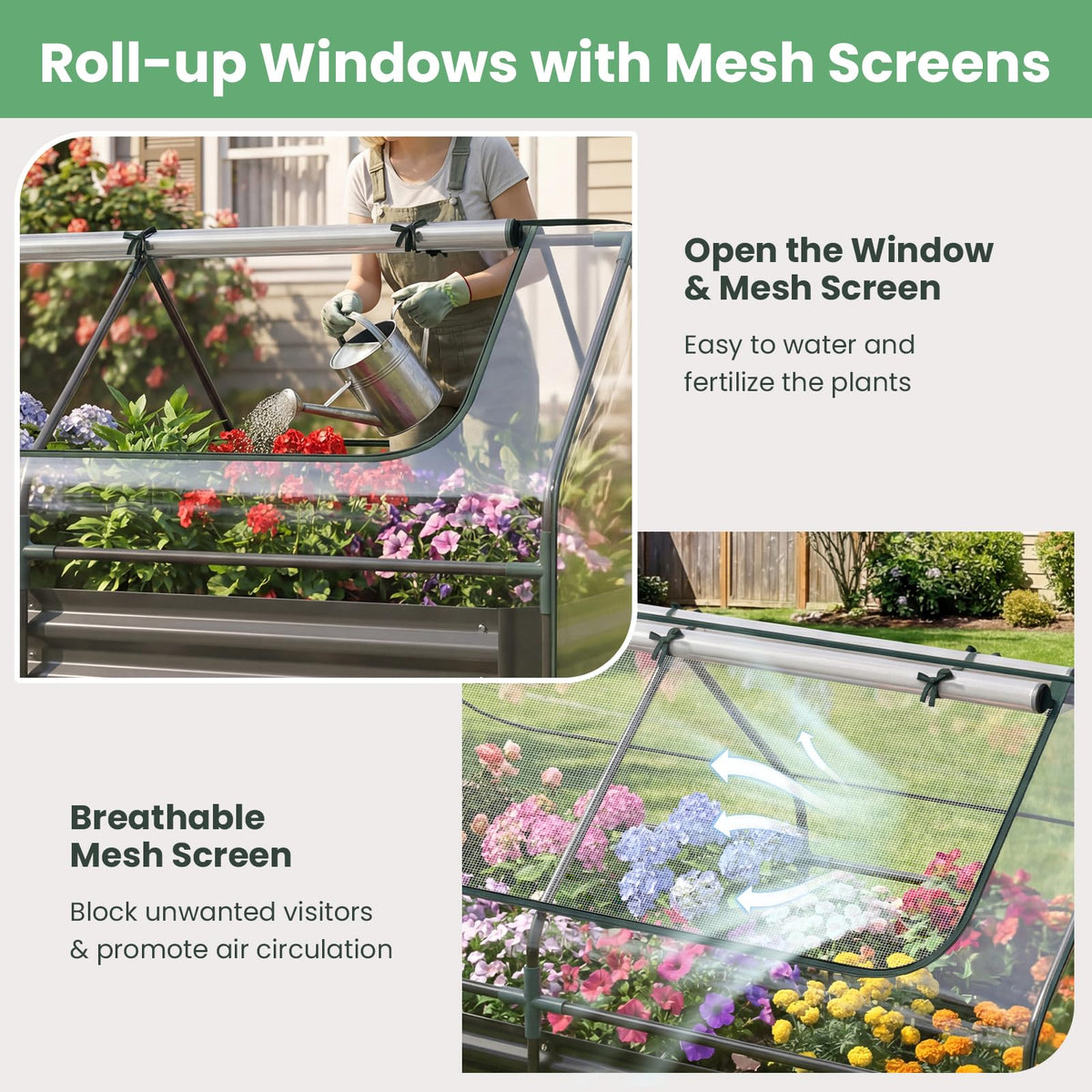 HAPPYGRILL Raised Garden Bed with Cover & 2 Roll-up Windows