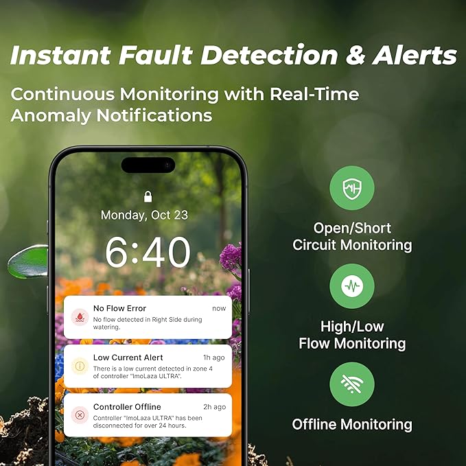 ImoLaza Outdoor Smart Sprinkler Controller, 16-Zone WiFi Irrigation Controller with Hyper-Local Weather, App Remote Control, Works w/ Alexa, Auto Watering, Rain/Freeze/Wind Skip, Smart Fault Detection