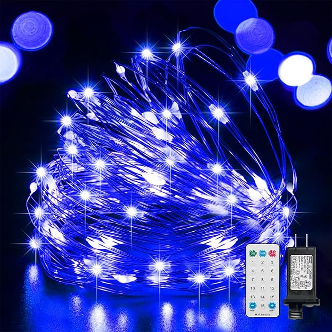 LAMPHOME Fairy Lights Plug in, 33Ft 100 LEDs Waterproof Twinkle Firefly Lights, Adaptor Included, Starry String Lights for Wedding Indoor Outdoor Christmas Patio Garden Decoration, Blue