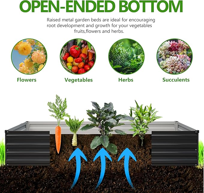 Easllre 2PCS 9x3x1ft Galvanized Raised Garden Bed Kit, Galvanized Planter Raised Garden Boxes Outdoor, Large Metal Raised Garden Beds for Vegetables,Black