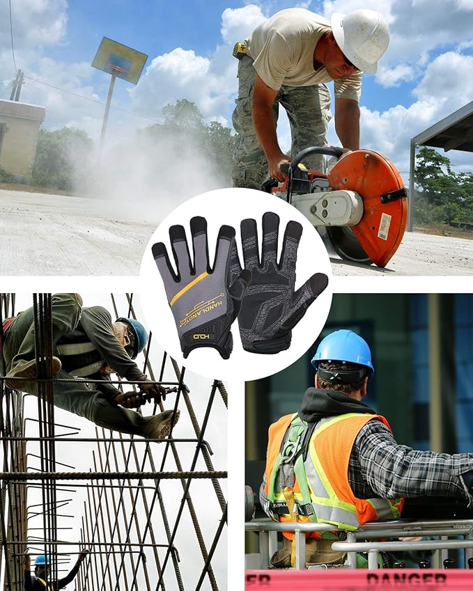 HANDLANDY Mens Work Gloves Touch screen, Utility Mechanic Gloves, Flexible Breathable Fit- Padded Knuckles & Palm