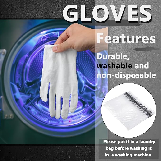 12 Pairs White Cotton Gloves Soft Hand Gloves Dust-Free Work for Men Women Art Crafting, Jewelry Handling, BBQ, Eczema Care, Coin Jewelry Watch Inspection, Dry Hands Sleeping, Archiva, Medium