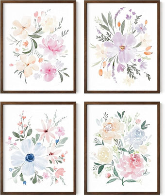 Bouquet Set Art Print Framed Walnut 16x20