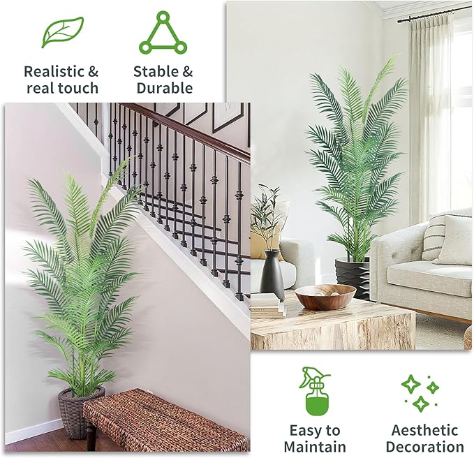 HAIHONG 6FT Artificial Palm Tree,Faux Areca Palm Plant with Real Touch Leaves and Adjustable Branches,Fake Tropical Palm Tree for Home Office Indoor Outdoor Modern Decoration