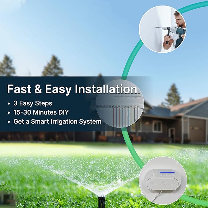 ImoLaza 6-Zone Indoor Smart WiFi Sprinkler System Controller, Easy Install Irrigation Timer for Lawn & Garden, Water-Saving Automatic Sprinkler Timer/Controller with Mobile App, Compatible with Alexa