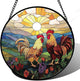 Stained Glass Window Hanging, Countryside Scenery Chicken Sun Catcher for Door Home Decor Sunrise Suncatcher Christmas Mother's Day Birthday Gifts for Women Men Mom Nana 7.8 in