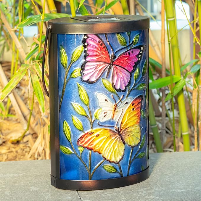 Hanging Solar Lantern Outdoor Waterproof LED Butterfly Solar Lights Decorative Solar Garden Lanterns Tabletop Lamp for Outdoor Patio Yard Decor