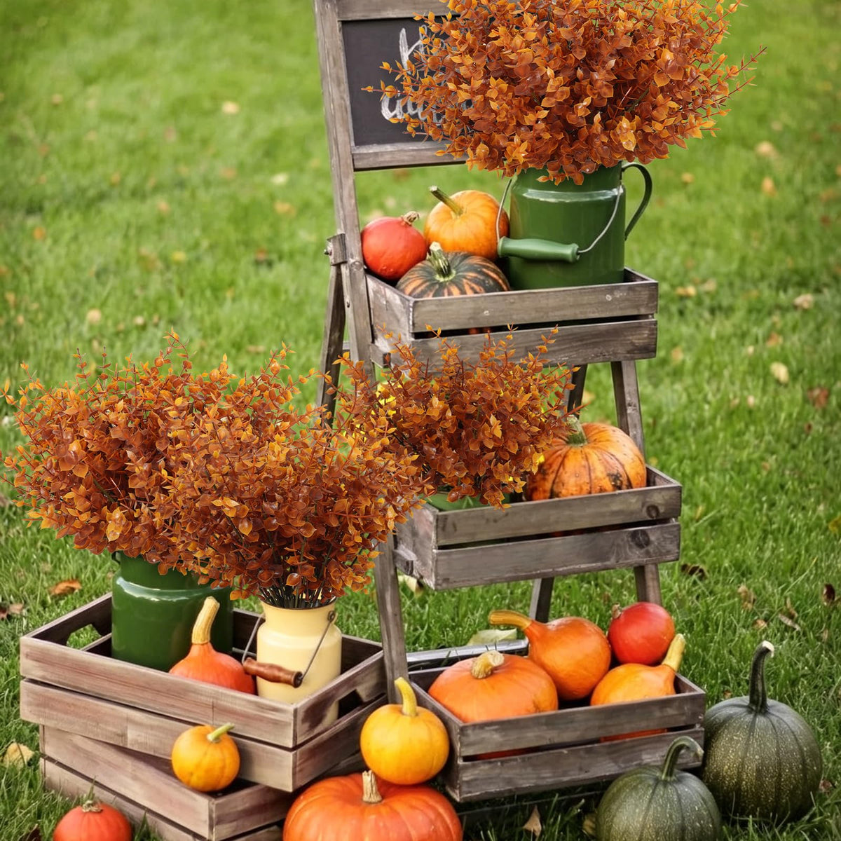RECUTMS 12Pcs 13.8" Artificial Fall Plants Faux Outdoor Plants Fake Bushes