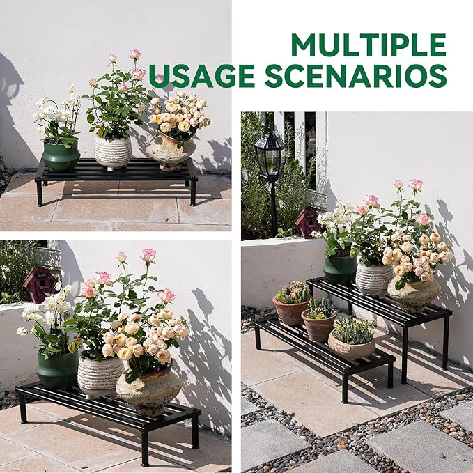 MultirackX Metal Plant Stand, Rust-proof Aluminum Display Rack, Plants Display Stands Decoration Racks for Living Room Garden Balcony Patio (Black, 31.5Inch Low)