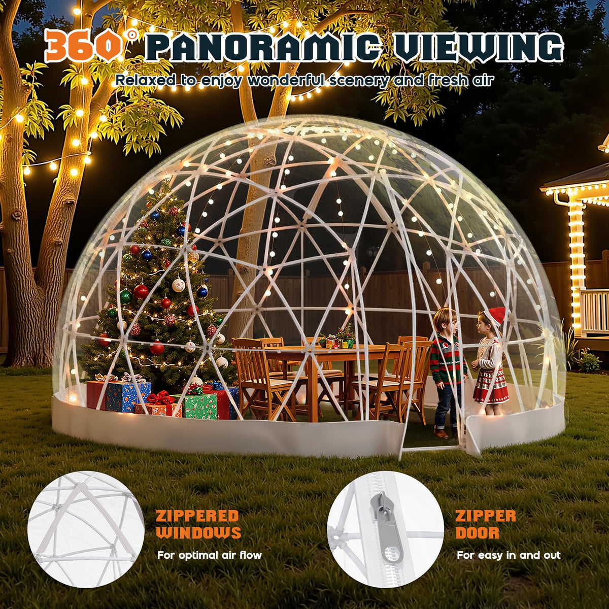 YUMPIE 15 FT Garden Dome Greenhouse, PVC Transparent Cover, Quick Connect Plug Installation, Waterproof Pop-up Green House, 6-10 Person Bubble Tent for Patio, Backyard, Party, Wedding