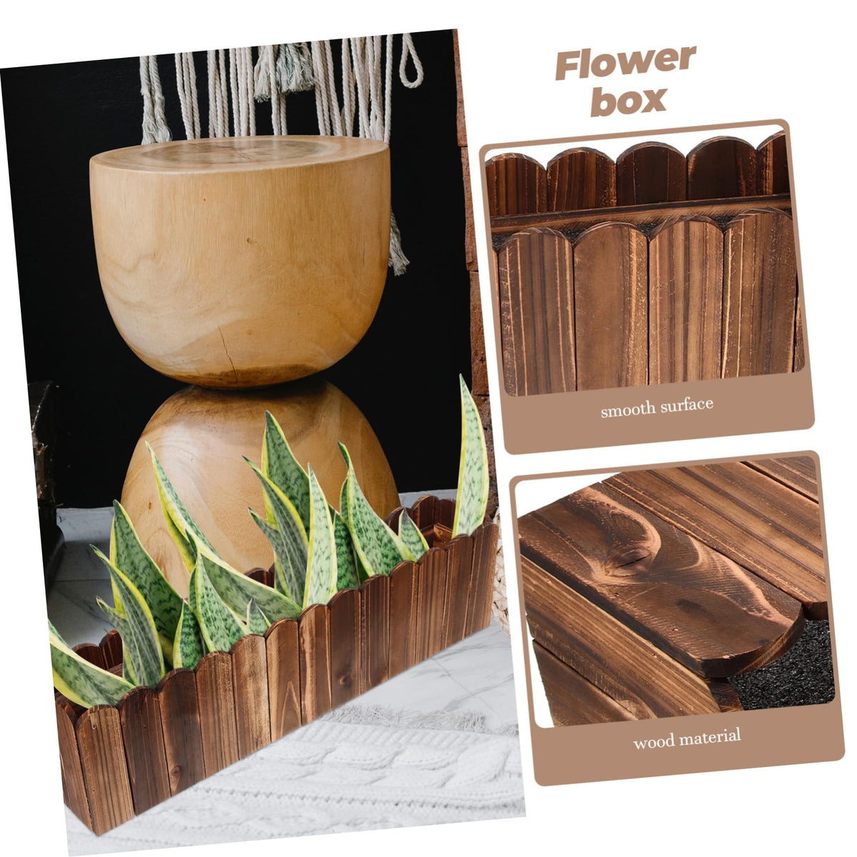 Gogogmee Rustic Wooden Flower Planter Box 19.37X5.11X3.54In Anti-Rotten Wood Pot for Indoor Balcony Window Sill Decorative Fake Flower Holder with Foam Block