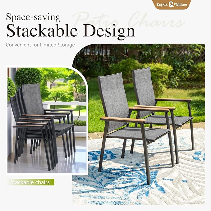 Sophia & William Patio Dining Chairs Set of 8 Aluminium Patio Chairs Lightweight Textilene Outdoor Dining Chairs Stackable for Lawn Garden Backyard Pool All Weather