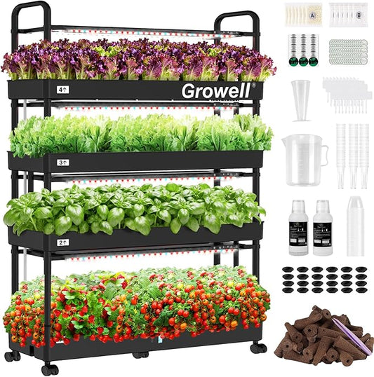 Large Hydroponics Growing System Kit, 120 Pods Vertical Indoor Herb Garden Kit with 2 Light Modes & Auto Circulating Water System, 48L Movable Indoor Gardening System for Herb Vegetable Fruit