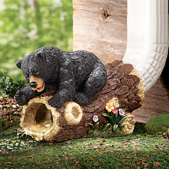 Elenon Bear Decorative Gutter Downspout Extension Statue, Animal Gutter Guardian Rain Downspout Extender, Garden Splash Block Outdoor Sculpture for 2" × 3" Down Spouts Decor