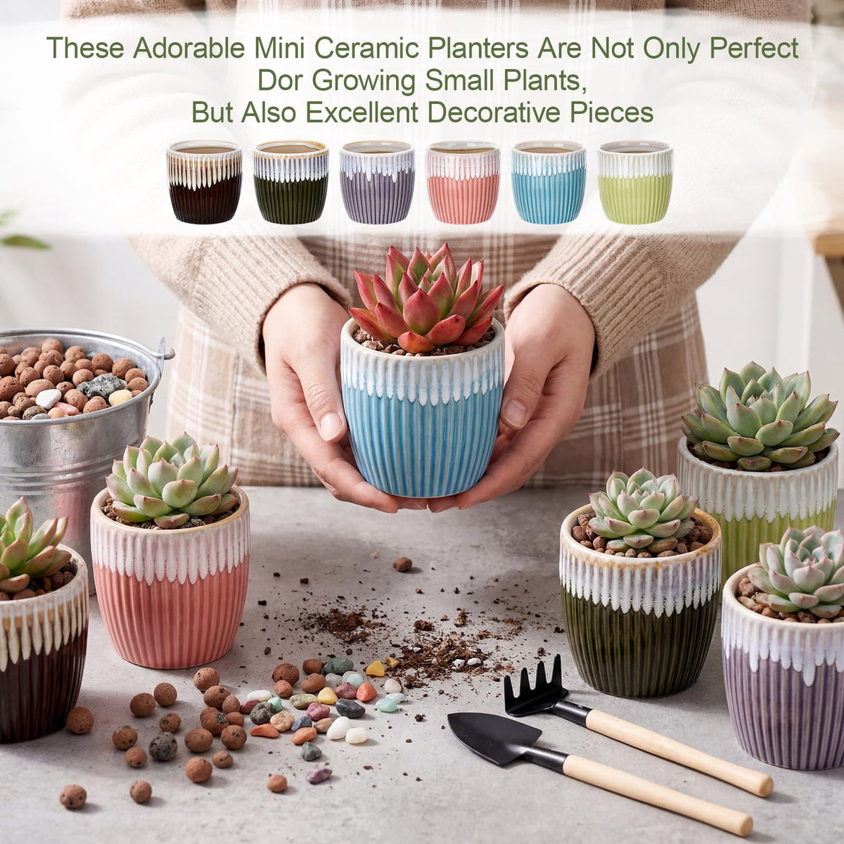 Ferrochef 24 Pcs 2.7 Inch Small Succulent Plant Ceramic Pot with Drainage Hole, Cute Mini Succulent Pots for Plants, Succulents, Cactus, DIY Easter Spring Craft Activity, 6 Colors(Color Blocking)