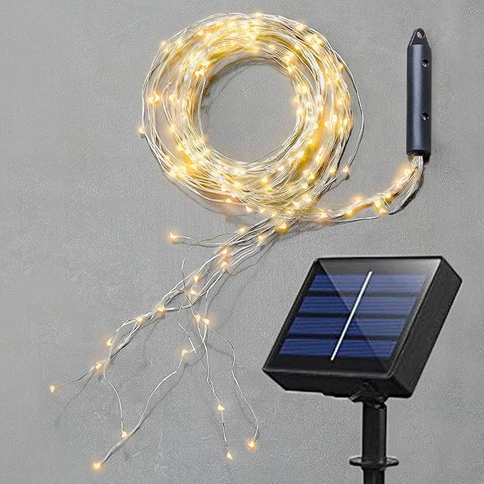 Solar Fairy String Lights Outside, Multi Strand 180 LEDs Watering Can Light for Outdoor, Waterproof Solar Powered Waterfall Lights, Firefly Bunch Lights for Garden Decor, Warm White