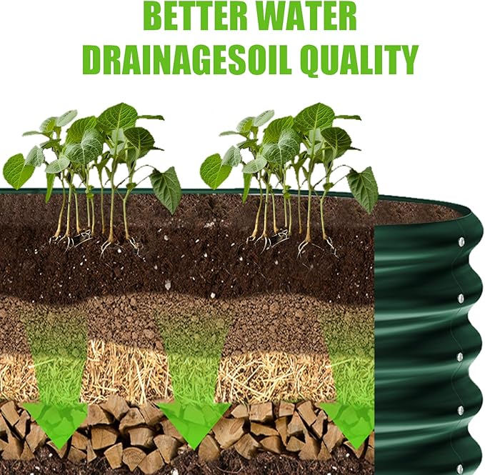 Land Guard 8×2×1ft Galvanized Raised Garden Bed Kit, 108 Gallon Capacity Raised Garden Boxes Outdoor, Oval Metal Raised Garden Beds for Vegetables, Forest Green (with 10 Connecting rods)