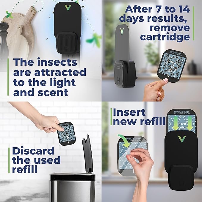 VEYOFLY Fly Trap Indoor, Fruit Fly Traps for Indoor, (1 Device + 3 Refills) Gnat Traps for House, Fly Catcher, Plug in Light Flying Insect Trap, Bug Light Killer, Fly Trap
