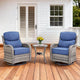 Luxury Outdoor Swivel Rocker Patio Chairs Set of 3, High Back Swivel Patio Chairs with Side Table & 6-Inch Thick Cushions, Wicker Outdoor Bistro Set for Porch, Yard, Deck, Poolside, Grey/Blue