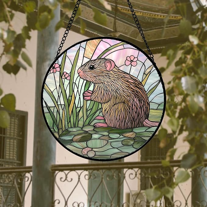 DASTOLL Stained Glass Window Hanging 4 Pcs Set Cute Animal 6.3"- Green Plant Pink Suncatcher Door Garden Sun Catcher Decor Birthday Christmas for Mom Woman Nana Men Friend