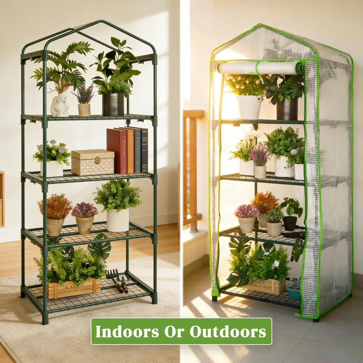 Kelived 4-Tier Mini Greenhouse Shelves with White PE Cover