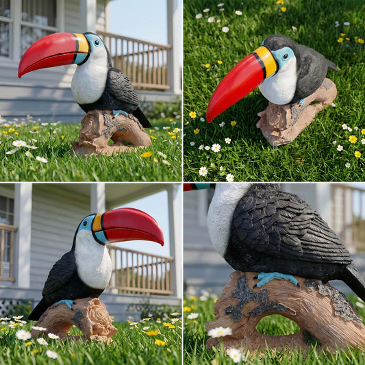 Euiroet Real Toucan Statue,Colorful Outdoor Bird Decor Sculpture- 14.2" Resin Bird Outdoor Animal Ornament, Tropical Tiki Bar Decor, Waterproof & Weather-Resistant, Perfect for Garden, Patio, Yard
