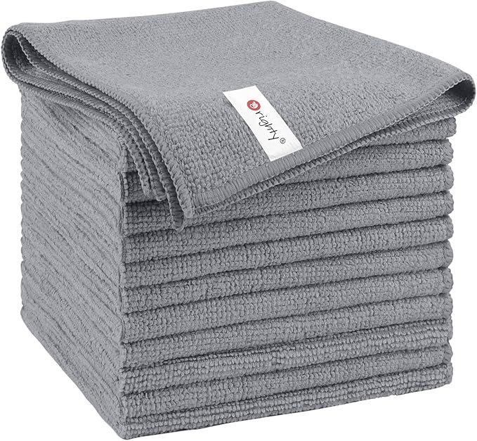 Orighty Microfiber Cleaning Cloth, 12 Pack Microfiber Towels for Cars, Highly Absorbent Car Cleaning Supplies, Lint Free Cloths Clean Rags for Car Care, House, Kitchen, 12x12 inch, Grey