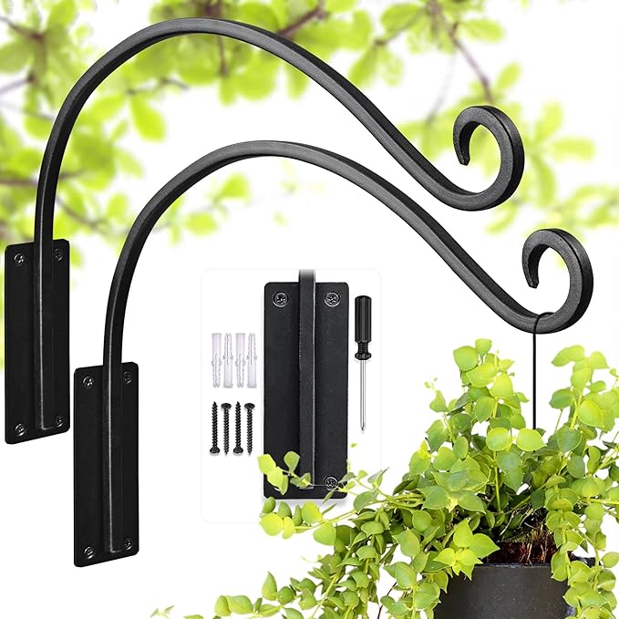 Lifyzoon Heavy Duty Plant Hanger Bracket - 2 Packs 16-Inch Metal Bird Feeder Hangers Outdoor, 45lbs Weight Capacity - Hanging Plant Hooks for Heavy Plant, Birdhouse, Wind Chimes, Flower Baskets