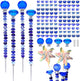 101 PCS Beaded Garden Stakes Kit, DIY Fairy Wand Garden Stake Beads Kits with Dark Blue Large Hole Beads 4 Crystal Stopper Top Threaded Rods and 2 Colored Small Windmills for Outdoor Indoor Decor