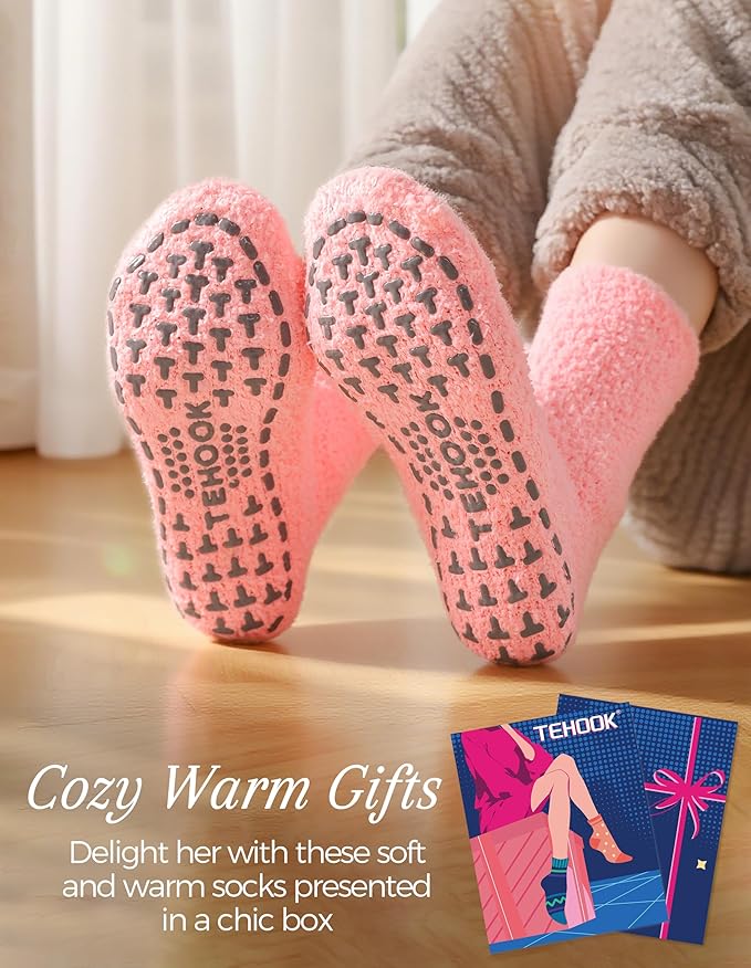 TEHOOK Warm & Cozy Valentines Gifts for Women, Fluffy Fuzzy Plush Sleeping Slipper Socks - Soft Warm Fabric