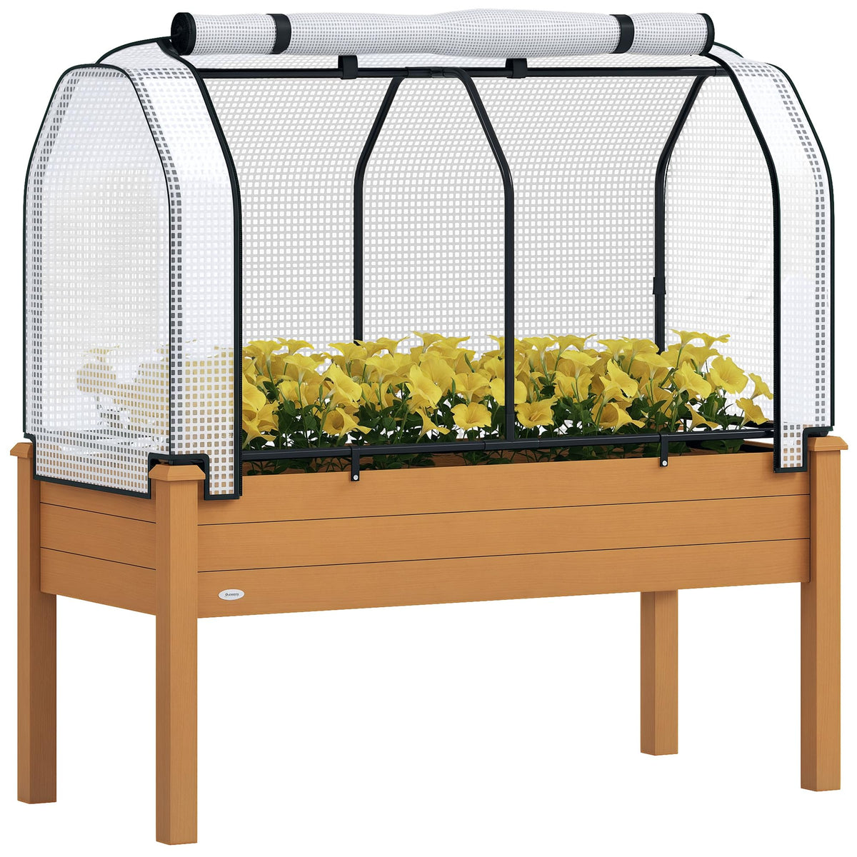 Outsunny Raised Garden Bed with PE Greenhouse Cover 48x22x46 inch Sand