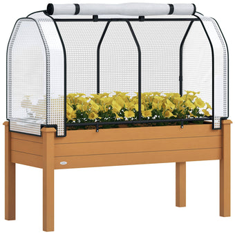 Outsunny Raised Garden Bed with PE Greenhouse Cover 48x22x46 inch Sand