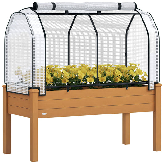 Outsunny Raised Garden Bed with PE Greenhouse Cover 48x22x46 inch Sand