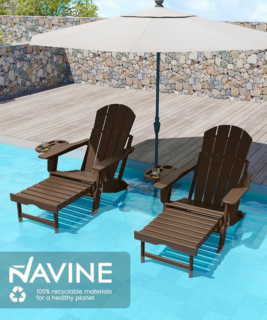 Adjustable Adirondack Chair with Retractable Ottoman Set of 4, HDPE Folding Adirondack Chair with Cup Holder, All Weather Fire Pit Chair for Outdoor.